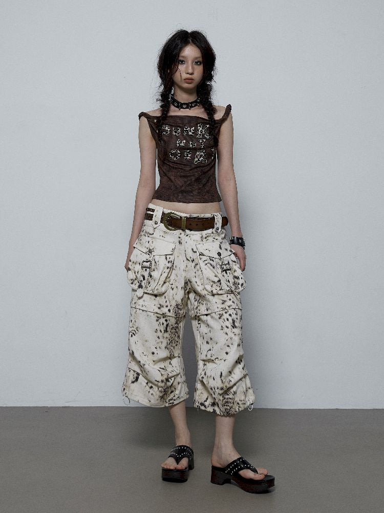 leopard print two-wear cropped pants 