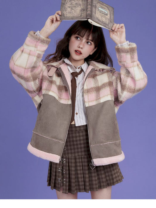 High Collar Fur Loose Tweed Jacket Coat【s0000005032】