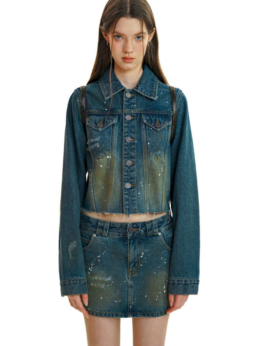 Double Pocket Splash Ink Denim Jacket【s0000008601】