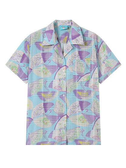 Fan Print Casual Cool Feeling Loose Short Sleeve Shirt【s0000008833】
