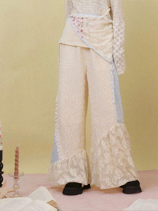 Lace Splicing Wide Leg Flared Pants【s0000007725】