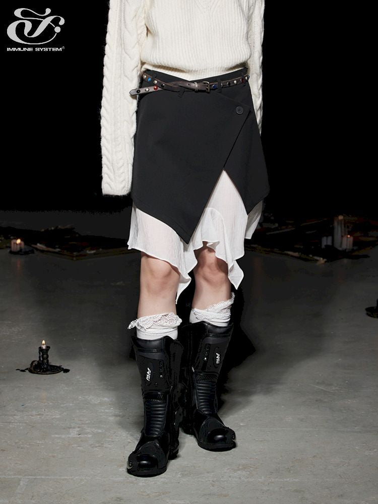 Lace Color Clash Natural Waist Half Skirt【s0000005500】