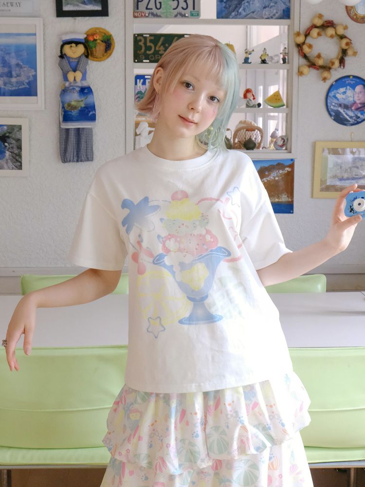 White Cartoon Printed Girls Short Sleeve T-Shirt【s0000009089】