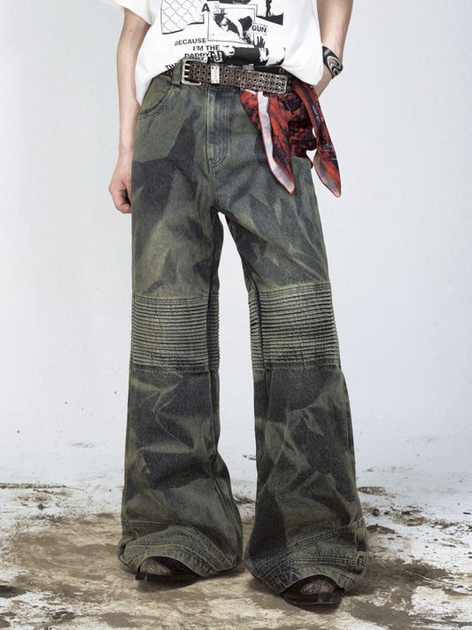 Dirty Dye Frayed Spliced Wide Leg Jeans【s0000008493】