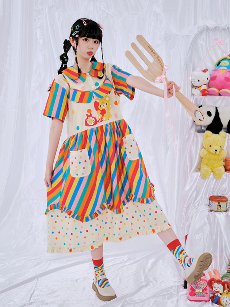 Rainbow Diary Printed Halter Dress【s0000009103】