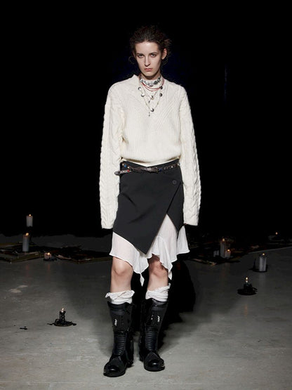 Lace Color Clash Natural Waist Half Skirt【s0000005500】