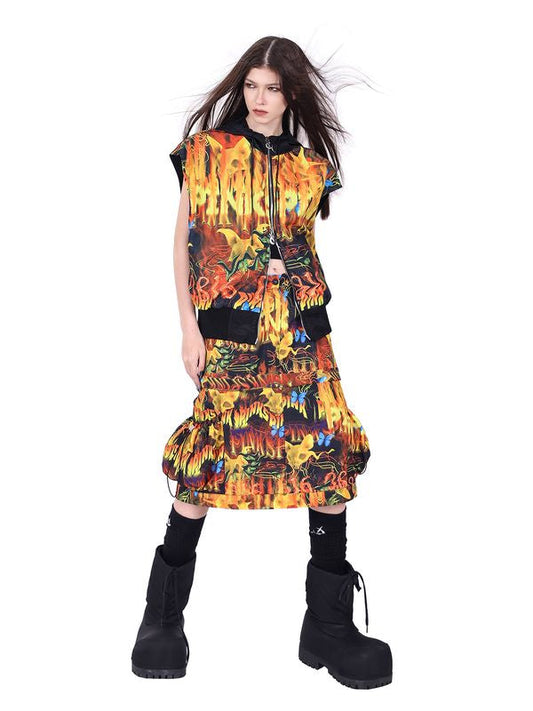 Flaming Cat Rock Punk Genderless Sleeveless Jacket【s0000009397】