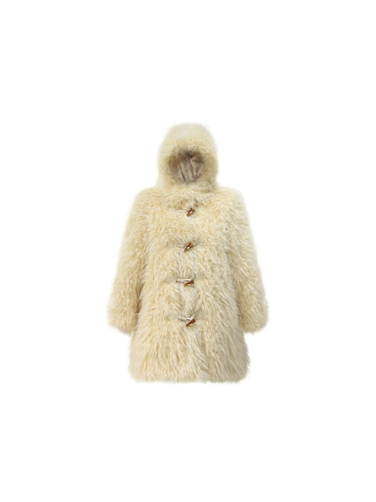 hooded mid-length loose faux fur jacket coat【s0000006033】