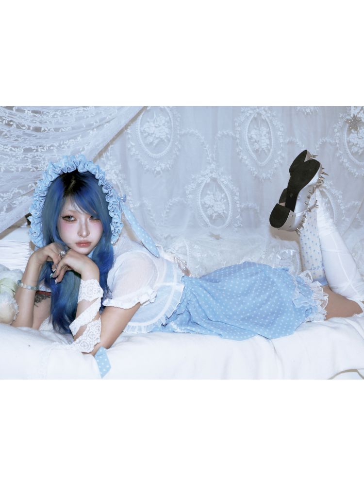 Polka dot strapless dress/chiffon bow jacket