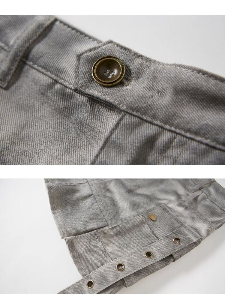 Skinny Dirty Wash Workwear Pleated Half Skirt【s0000005238】