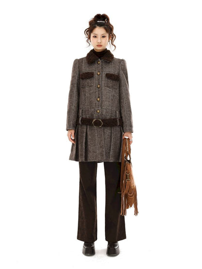 Tweed Single Breasted Coat Jacket Pleated Skirt【s0000006257】