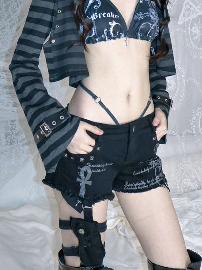 Studded denim shorts【s0000012697】