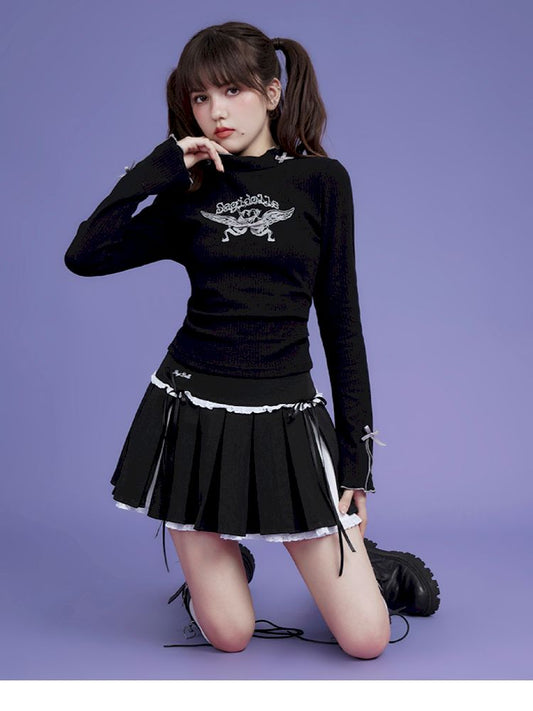 Half High Neck Printed Knit Bottom Shirt【s0000005036】