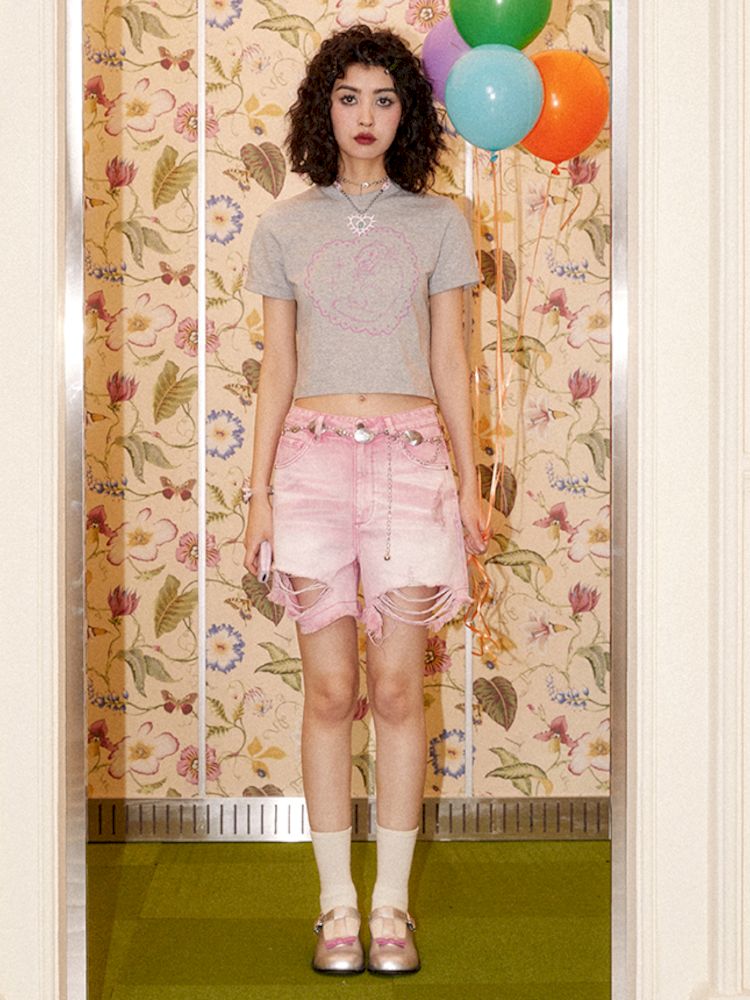 Shibuya Swing" Denim Ripped Shorts【s0000008865】"