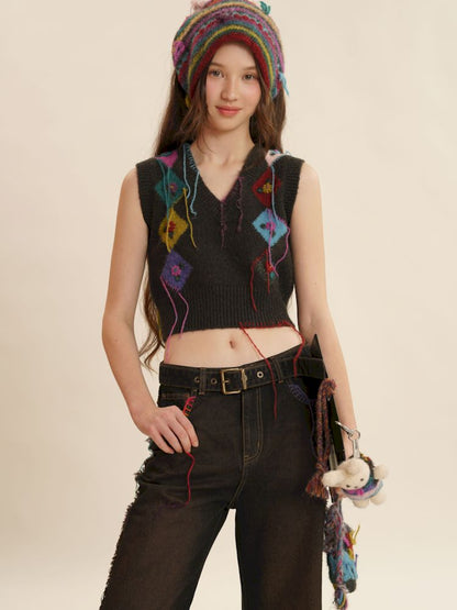 Fringe Sleeveless Knit Vest【s0000006030】