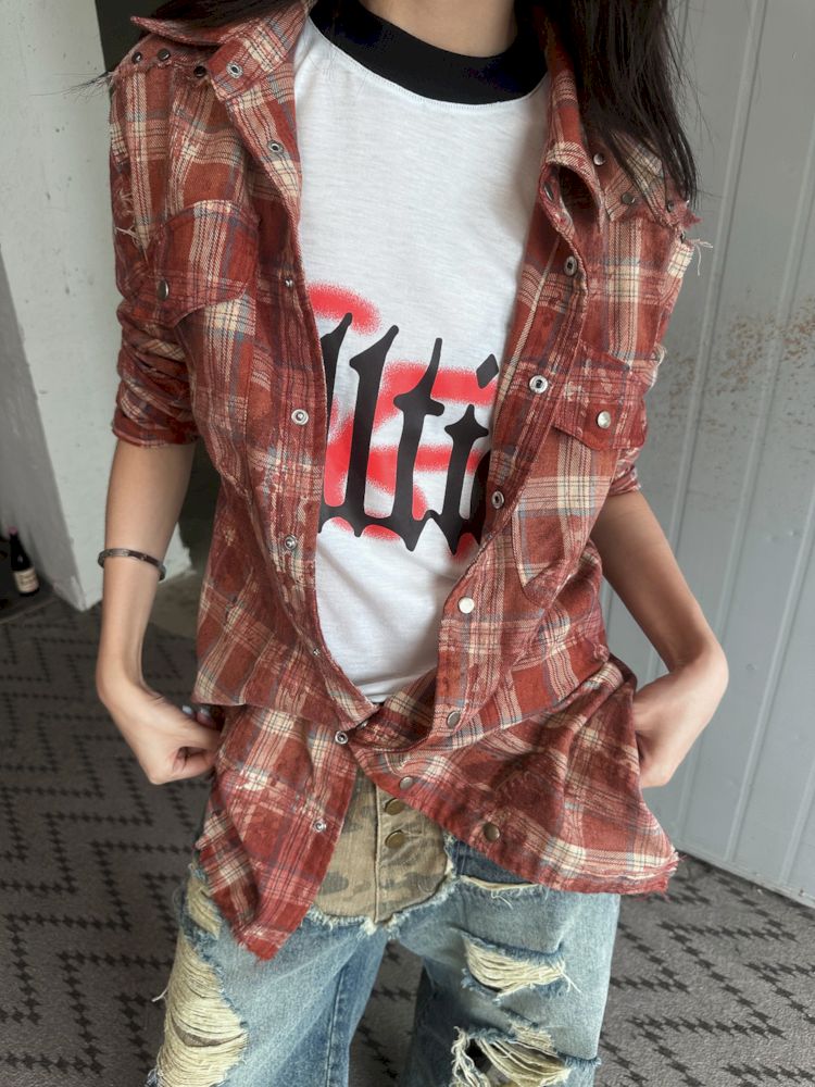 Old Studded Plaid Swoosh Work Shirt【s0000008494】