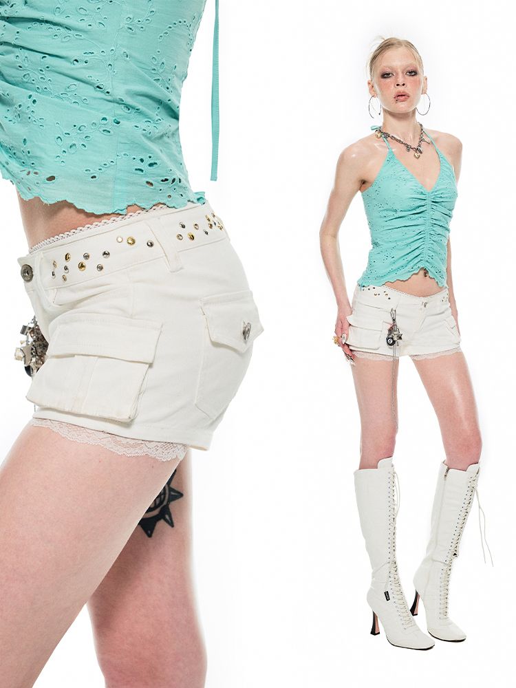 Studded Workwear Low Waisted Hipster Proportionate Shorts【s0000009429】
