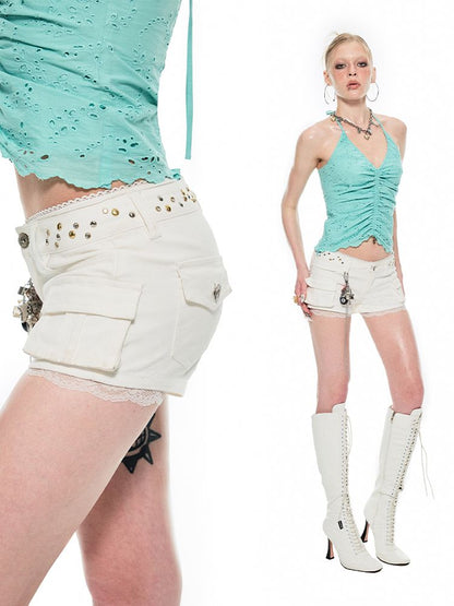 Studded Workwear Low Waisted Hipster Proportionate Shorts【s0000009429】