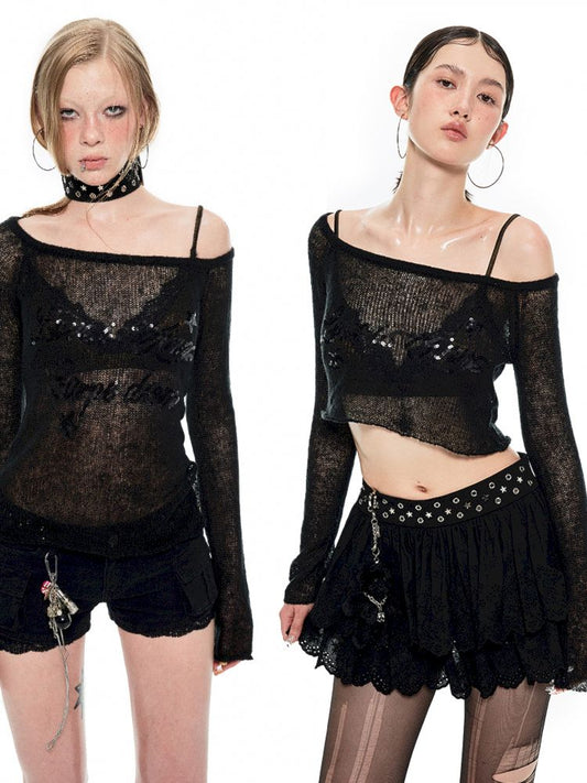 One-Shoulder Strapless Knit Hollow Out Top【s0000009683】