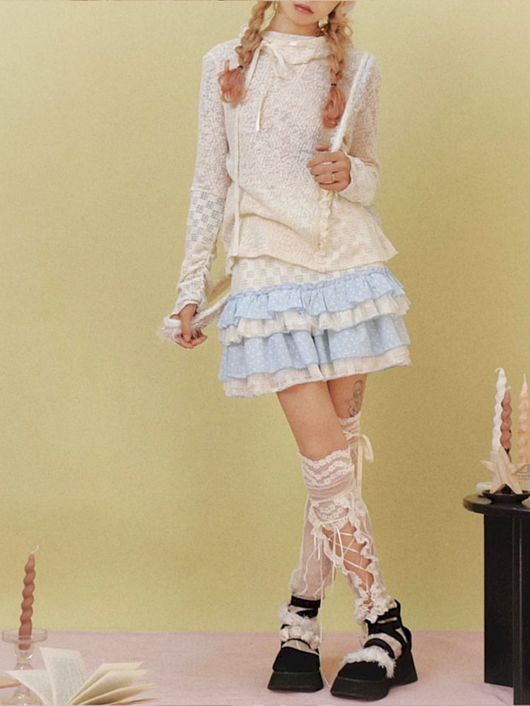 Asymmetrical Girly Lace Tie Mid Calf Socks 【s0000007780】