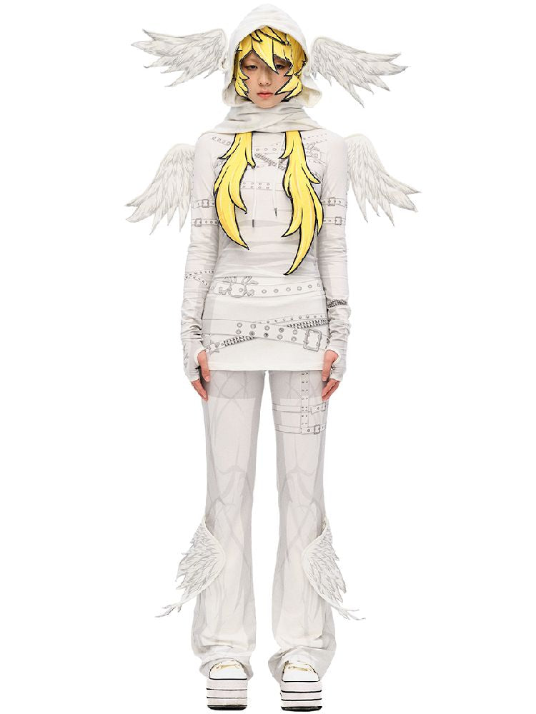 Angel Print Wings Skirt Pants【s0000010233】