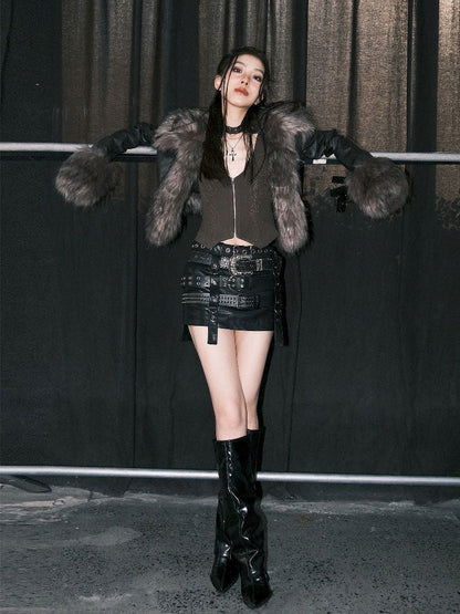 Faux raccoon fur collar do old thick coat【s0000004765】