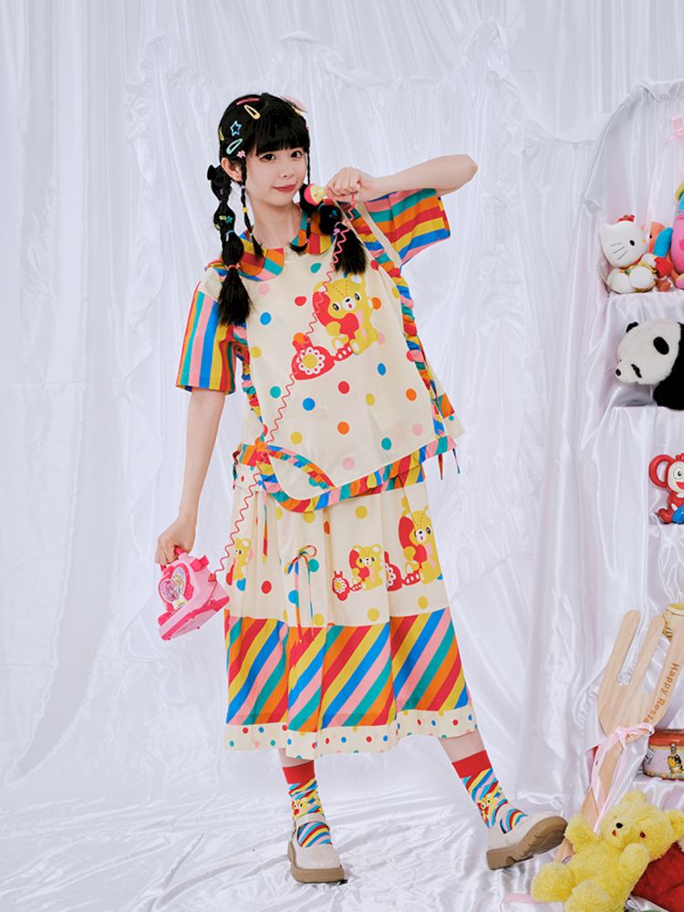 Rainbow Diary Printed Patchwork Half Skirt【s0000009101】