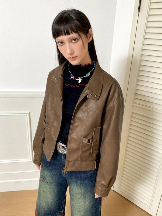 Brown Leather Jacket【s0000010090】