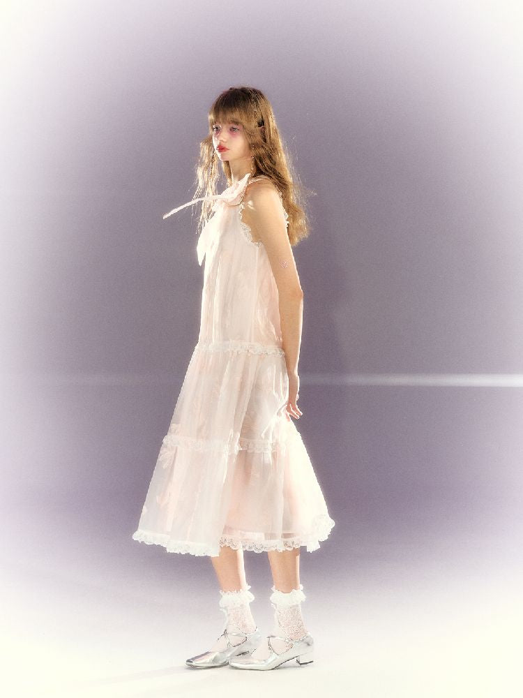 Lace Hanging Neck Long Loose Dress【s0000009316】