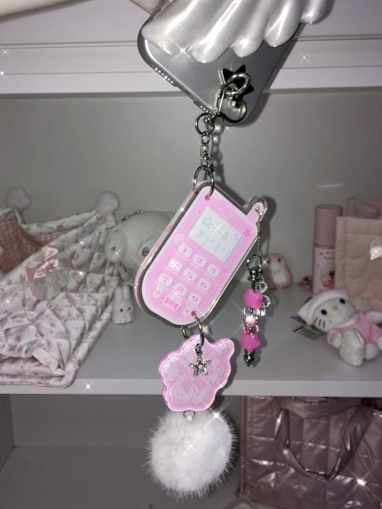 Fuchsia Flower Phone Glitter Drip Hanging【s0000012664】