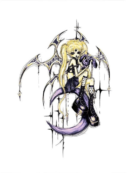 Witch Print T-Shirt with Placket Sleeve【s0000005020】