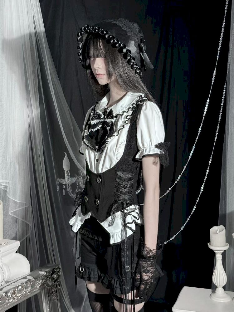 Black Vest Lace Shorts Set【s0000012021】