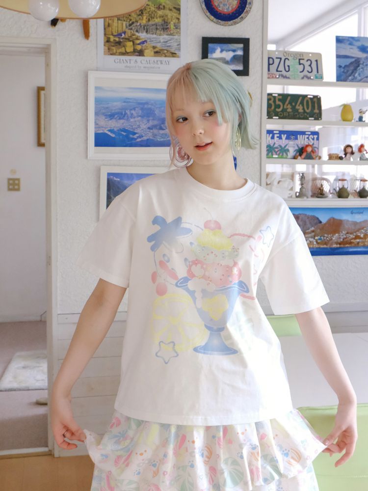 White Cartoon Printed Girls Short Sleeve T-Shirt【s0000009089】