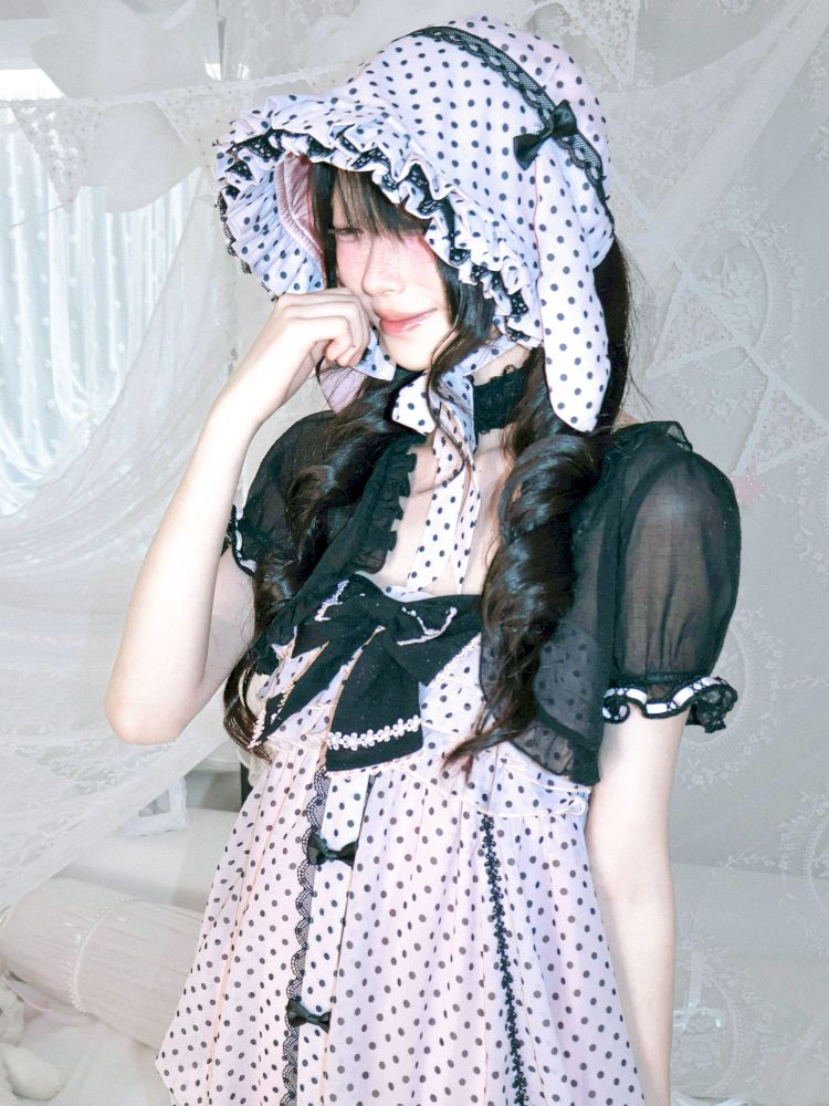 Rabbit ear polka dot bonnet hat【s0000012691】