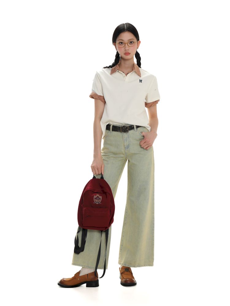 Butterfly M Embroidery Hole Breaking Short Sleeve Polo Shirt【s0000008659】