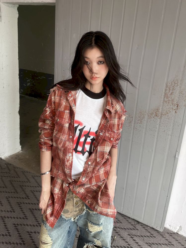 Old Studded Plaid Swoosh Work Shirt【s0000008494】