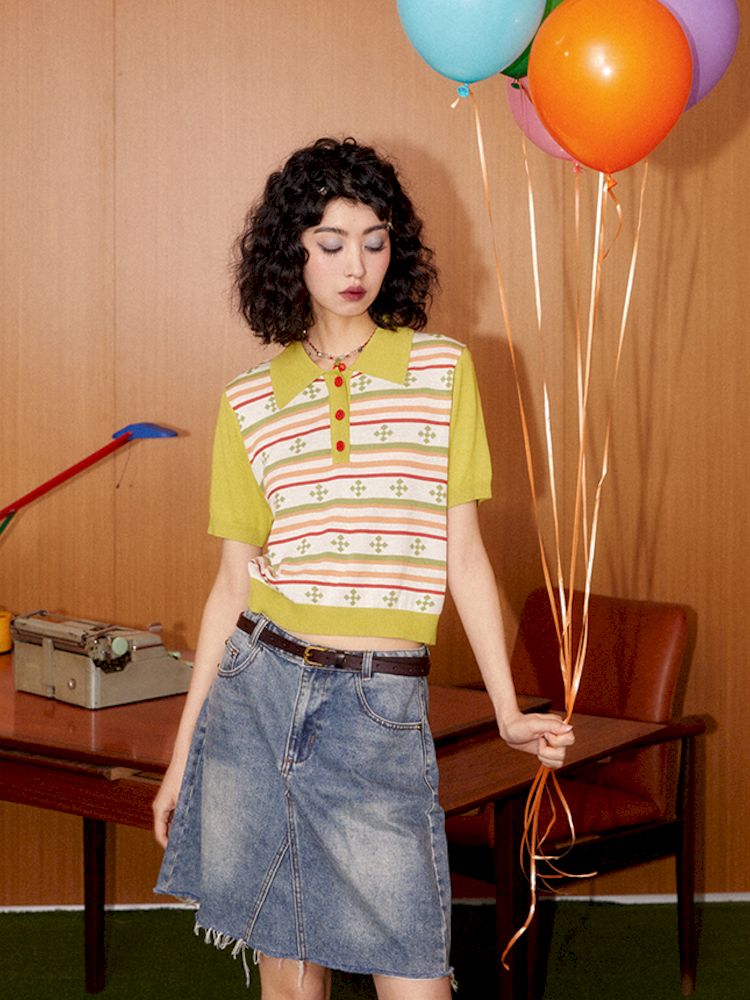 Classic Retro Polo Neck Short Sleeve T-Shirt【s0000008857】