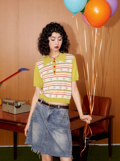 Classic Retro Polo Neck Short Sleeve T-Shirt【s0000008857】