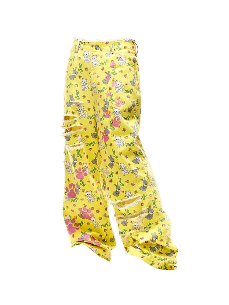 Cat Rabbit Printed Ripped Jeans【s0000008983】