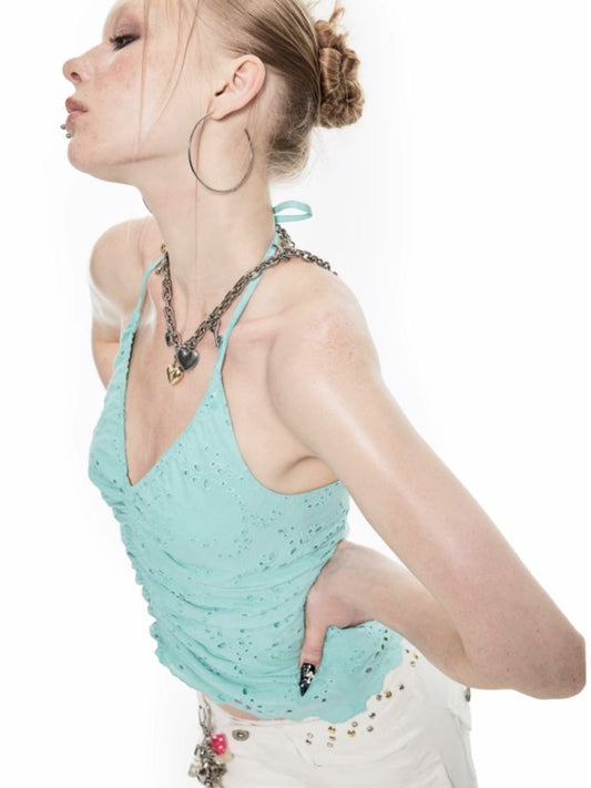 Cotton Jacquard Drawstring Tank Top【s0000009441】