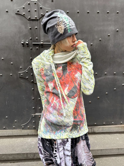 Printed Feather Two Color Knit Hat【s0000007658】