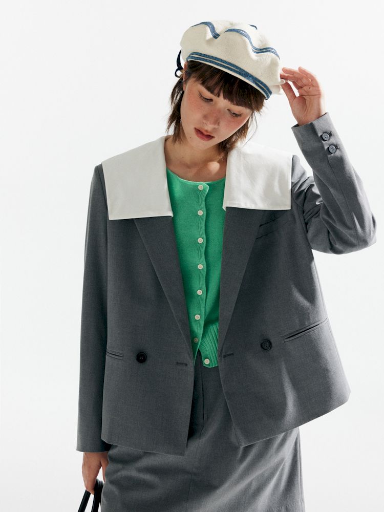 Navy collar fresh college style design blazer【s0000007630】