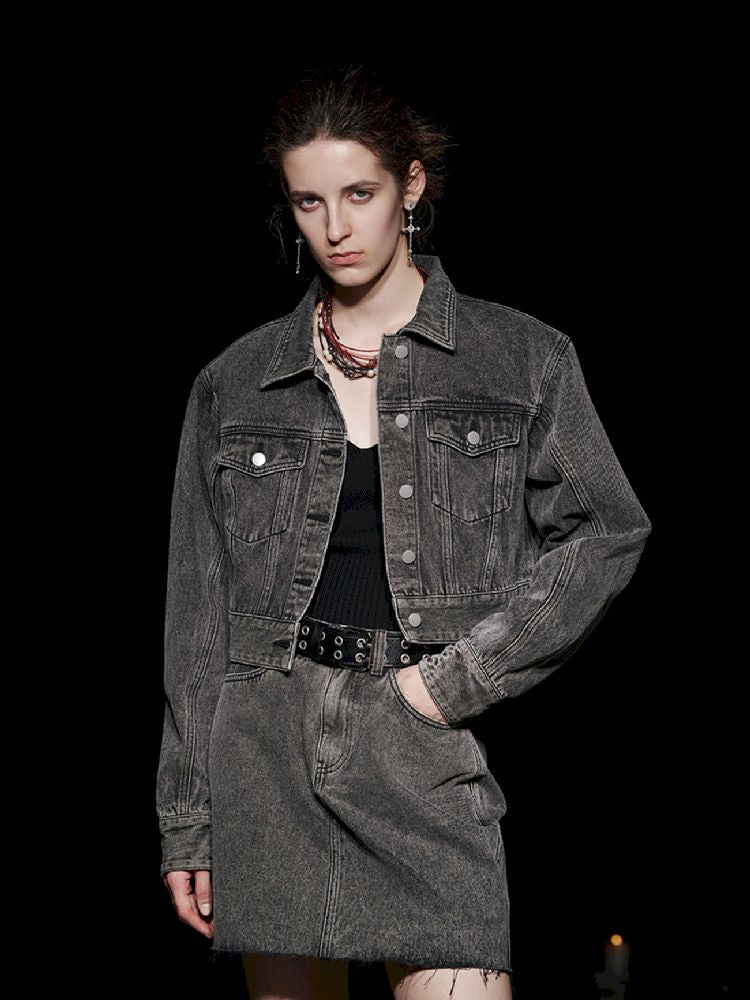 Fried Color buttons super silhouette lapel denim jacket【s0000005494】