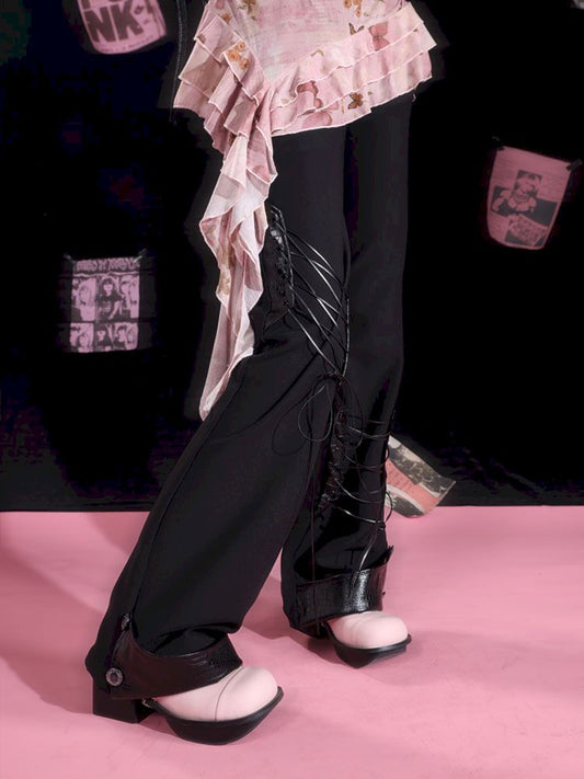 Replacement Tie Draped Silky Flared Trousers【s0000009727】