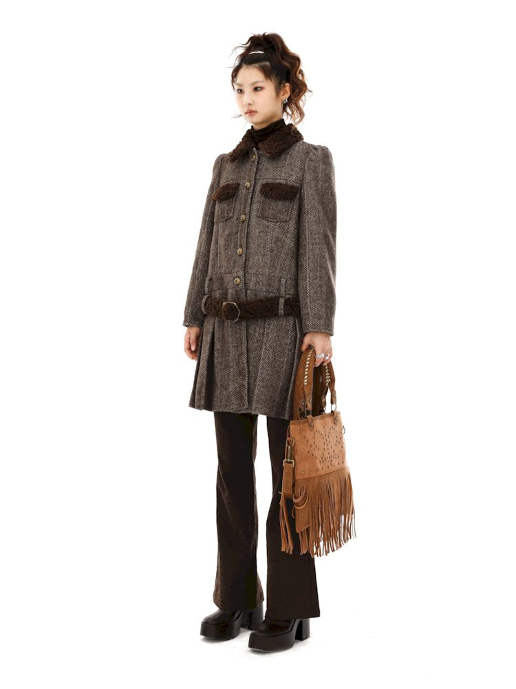 Tweed Single Breasted Coat Jacket Pleated Skirt【s0000006257】