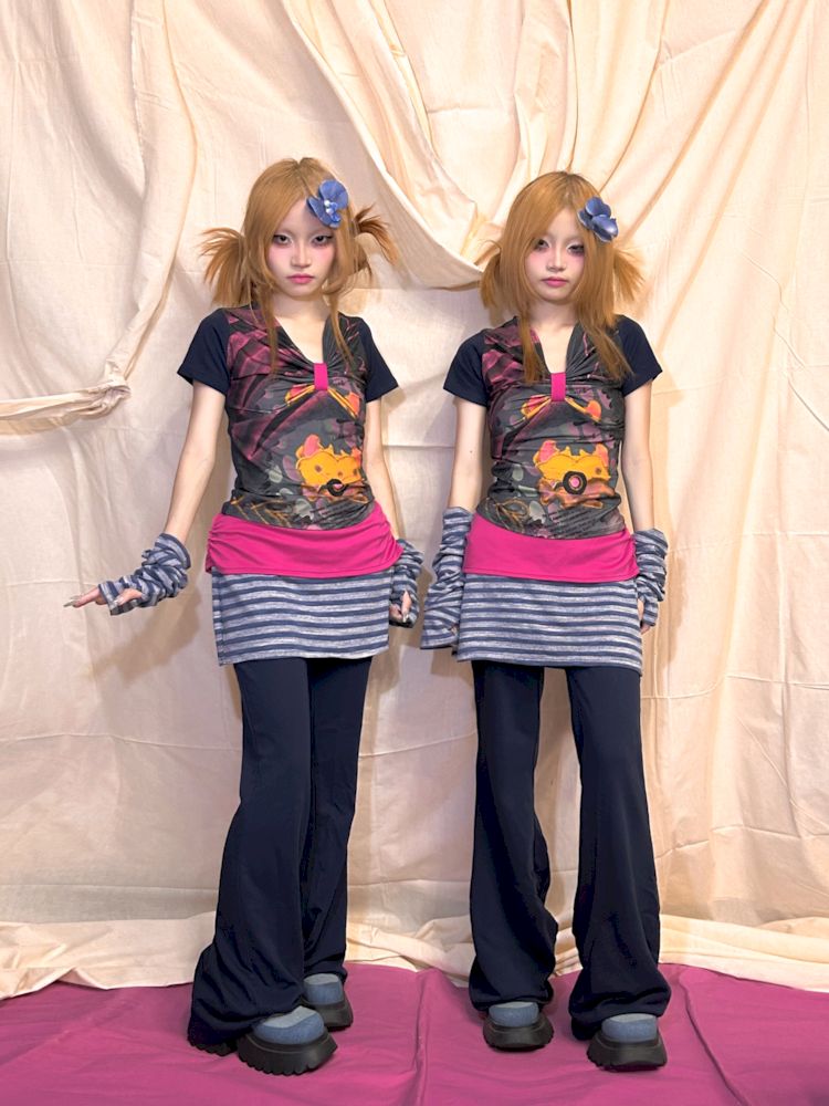 Graffiti Bow Slimming Top【s0000009300】