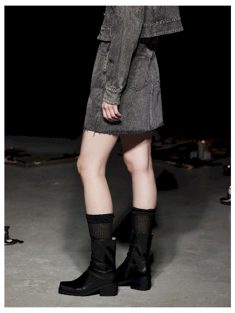 Fried Color Heavy Raw Edge Short Denim Skirt【s0000005493】