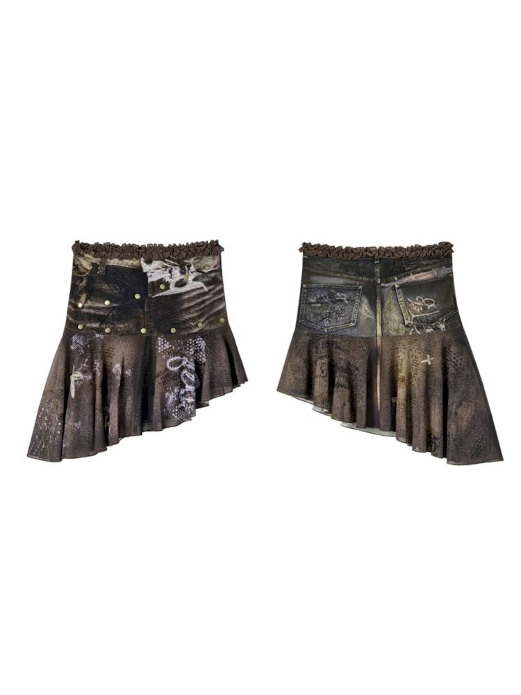 Irregular Printed Mesh Low Waist Stretch Half Skirt【s0000009745】