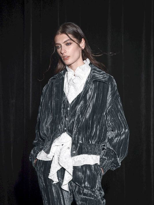 Fake Two Piece Blue Velvet Short Jacket【s0000005451】