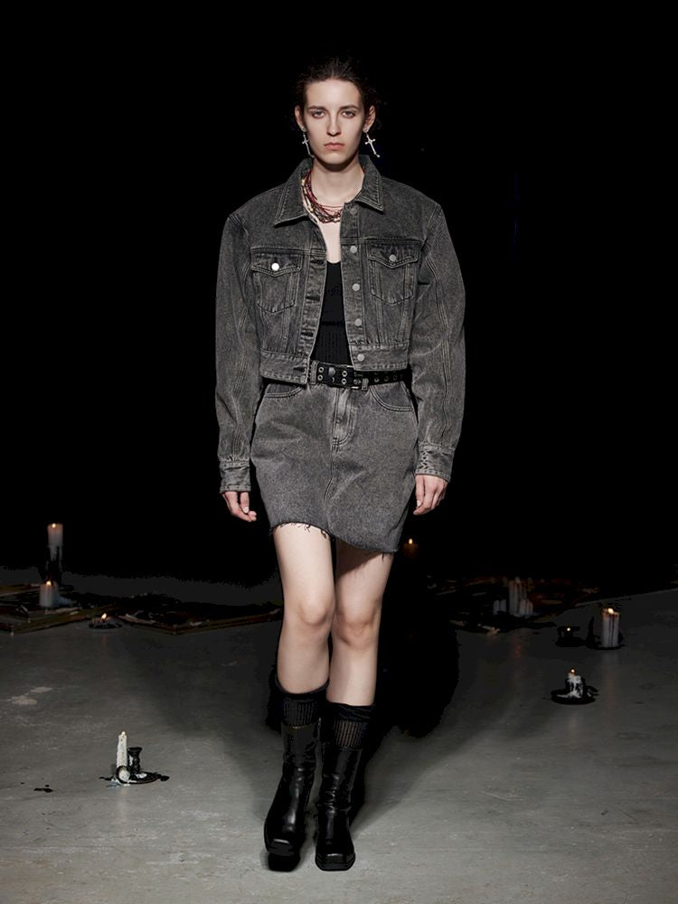 Fried Color buttons super silhouette lapel denim jacket【s0000005494】